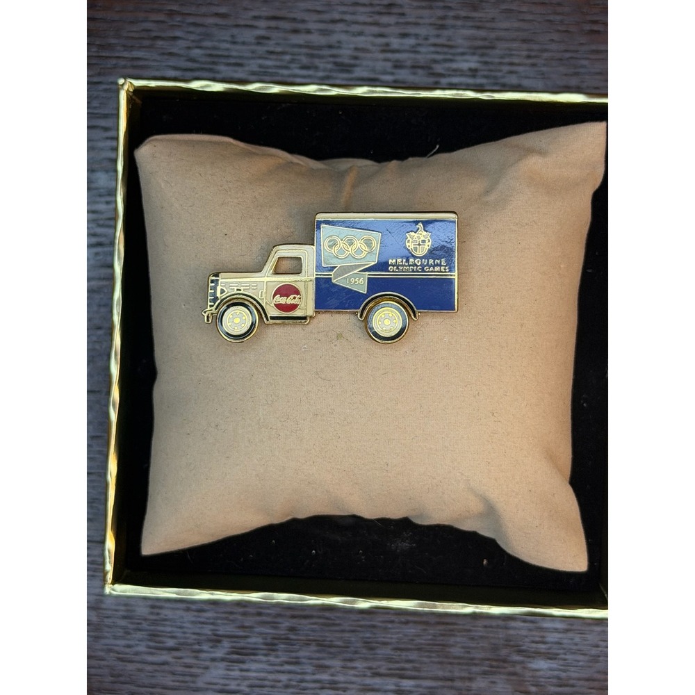 Coca-Cola 1956 Melbourne Olympic Games Delivery Truck Enamel Lapel Pin Gold Tone